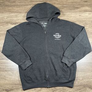 Hard Rock‎ Cafe Men's Large Full Zip Gray Casino Queen Cards Hooded Jacket